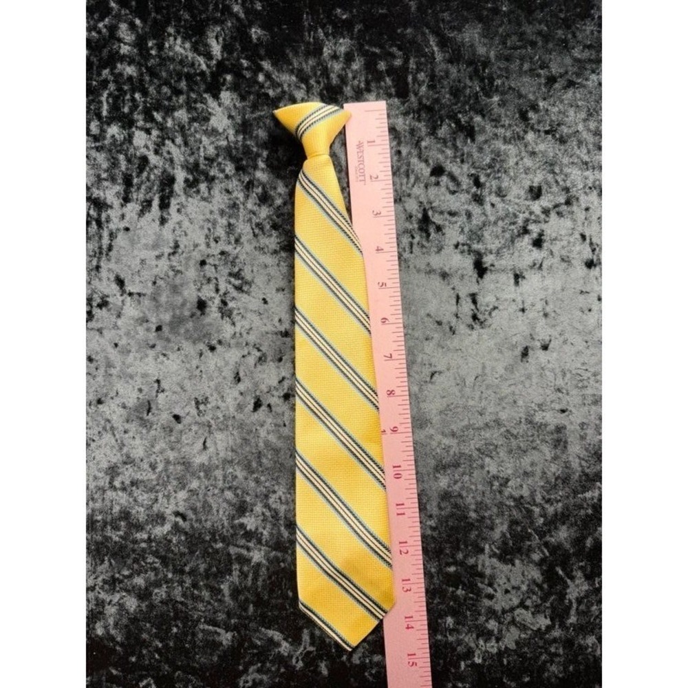 Boys Clip-On Tie Yellow Blue Stripe 14" Teflon Polyester Pre-Tied Necktie - Picture 5 of 8